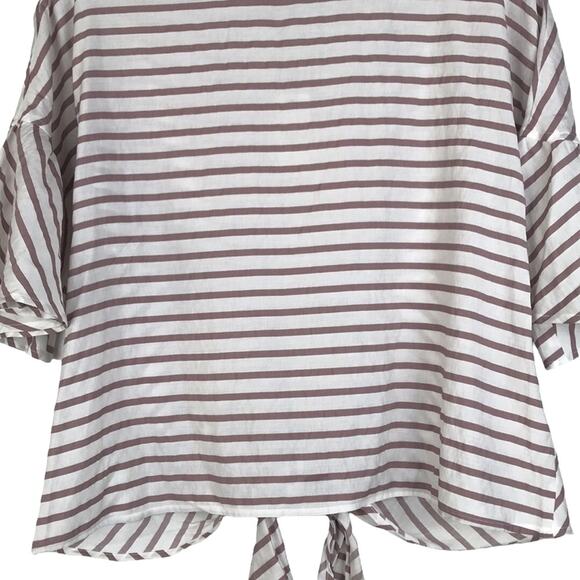 NWT Express Tie Back Top Short Bell Sleeve Pink White Stripe Lightweight Boxy XS - Picture 3 of 10